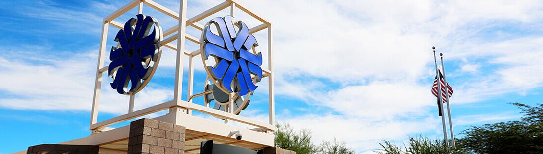 An image of the Logo monument entrance in front of Pima East Campus 